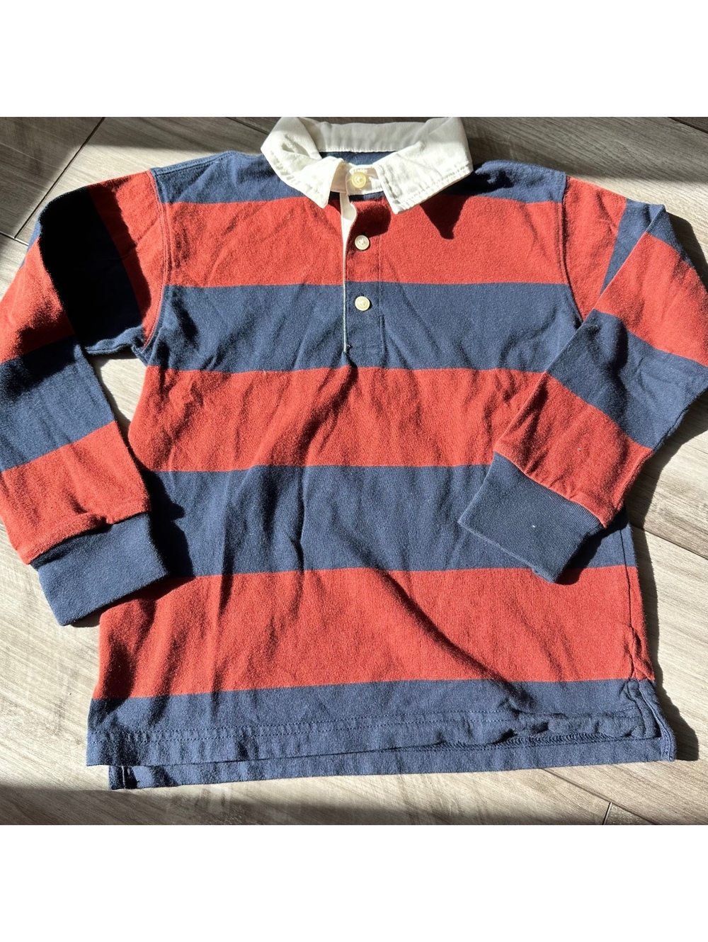 Crewcuts Striped Preppy Rugby Long Sleeve Polo Shirt Casual Boys S 6-7